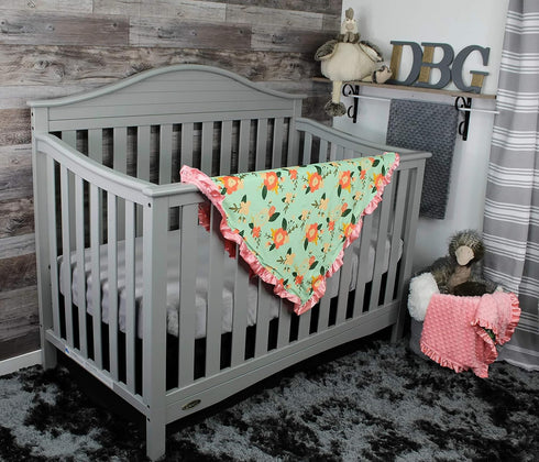 Dear Baby Gear Baby Blankets, Abstact Coral Floral Mint, Coral Minky, 32 Inches by 32 Inches...