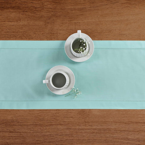 Solino Home Pastel Turquoise Table Runner 60 Inches Long – Cotton Linen Hemstitch Summer Table Runner 14 x 60 Inch – Machine Washable Scarf Dining...