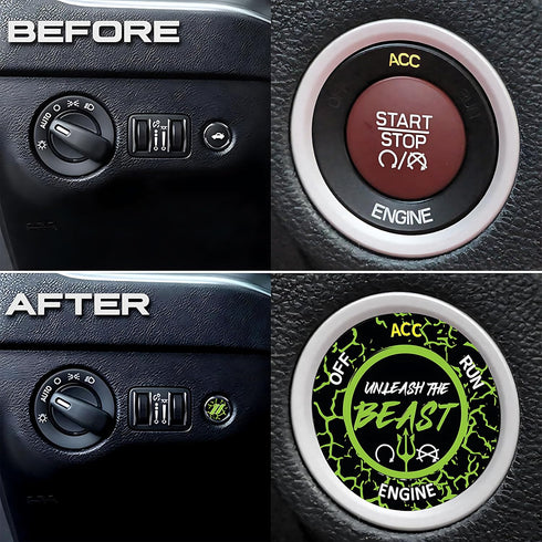 Push Start Button Cover for Dodge Challenger Charger Durango and Jeep Grand Cherokee SRT8 2015-2024, Unleash The Beast Stylish Design Engine Start...