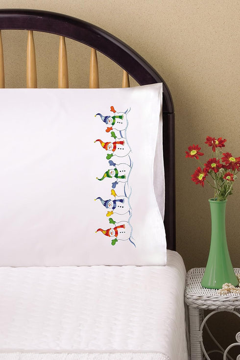 Design Works Crafts Tobin Stamped Pillowcases, Snowman Row, 20" x 30" Embroidery Kit, white......