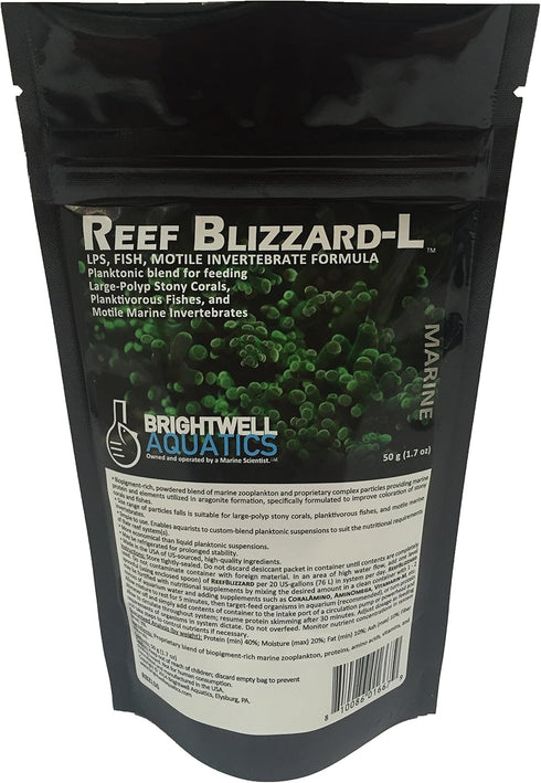 Brightwell Aquatics Reef Blizzard L - Powder Planktonic Food Blend to Feed Large Stony Corals & Planktivorous Fish, 50-g...