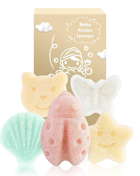 Konjac Baby Sponge for Bathing, 5Pcs Natural Cute Shapes, Kids Bath sponges for Infants, Toddler Bath time, Plant-Based, Extra Soft...