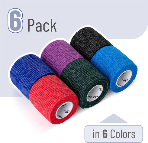 Mr. Pen- Self Adhesive Bandage Wrap, 6 Pack, Colorful, 2“ x 5 Yards, Adhesive Bandages, Cohesive Bandage, Medical Wrap, Elastic Bandage Wrap, Band...