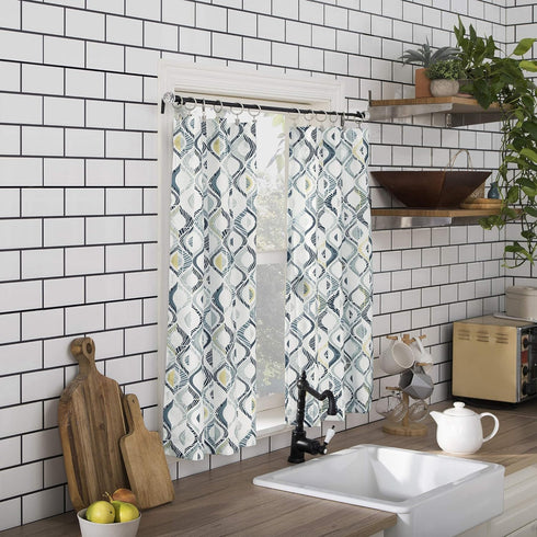 No. 918 Barker Geometric Semi-Sheer Rod Pocket Kitchen Curtain Valance and Tiers Set, 54" x 36", White...