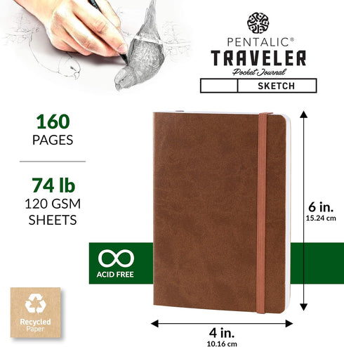 Pentalic 4" x 6" Pocket Sketchbook Traveler Journal, 160 Pages, Metallic Copper...