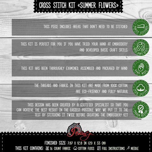 Povitrulya Summer Flowers - Embroidery Set - DIY Counted Cross Stitch Kit with Paper Pattern, 14 Count Aida Canvas and Pre-Sorted Floss...