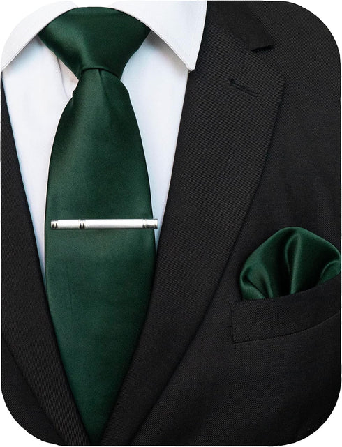 RBOCOTT Solid Color Tie and Pocket Square with Tie Clip Sets...
