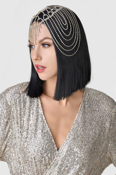 BABEYOND Vintage Style Roaring 20s Crystal Rhinestone Flapper Cap Headpiece Head Jewelry Chains...