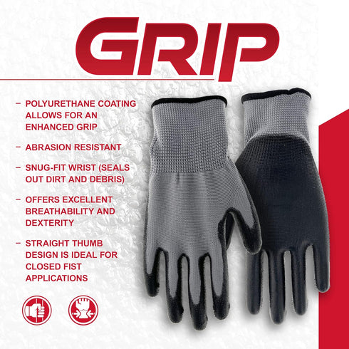 Boss Kid's Polyurethane Coated Work Gloves, Enhanced Grip, High Dexterity, Water Resistant, Comfort, Gray/Black, Youth, (B33021-Y)...