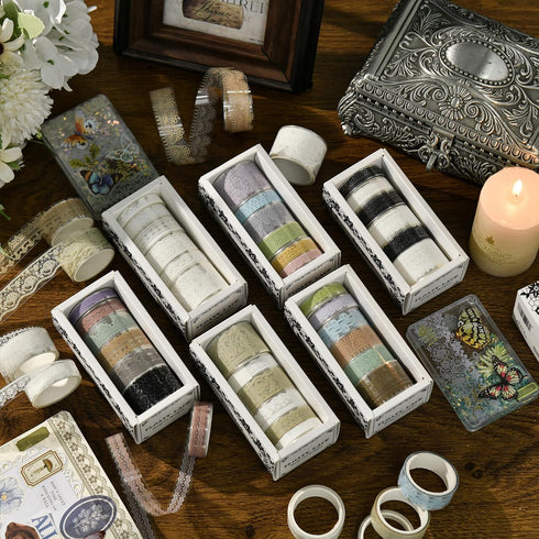6 Rolls Lace Patterns PET Tapes Floral Arts Decorative Tape Set Adhesive Transparent Masking Tapes for DIY Craft, Kids, Scrapbook, DIY, Gift Wrapp...