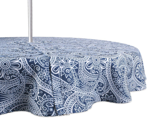 DII Paisley Outdoor Tabletop Collection, Water Resistant, Tablecloth, 60" (Round), Blue...