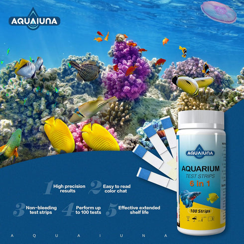 AQUALUNA Aquarium Test Strips 6 in 1 for Freshwater and Saltwater- Fish Tank Test Kit Monitoring Level of pH, Nitrate, Nitrite, General Hardness, ...