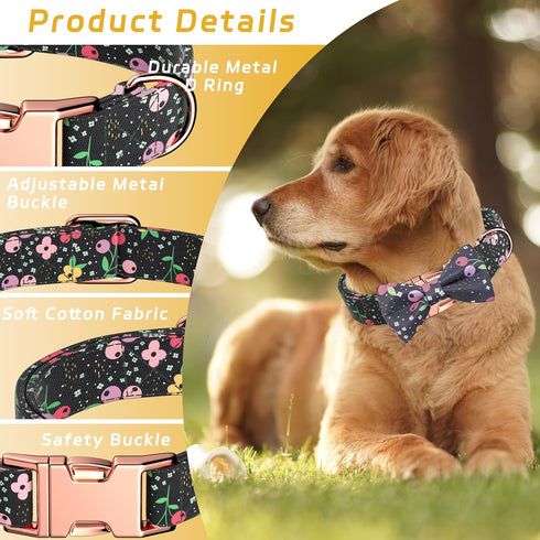 Dog Bow Tie Collar, Adjustable Soft Cotton Bow Tie Puppy Collar with Metal Buckle, Detachable Bow Tie Pet Collar for Small Medium Large Dogs(Black...