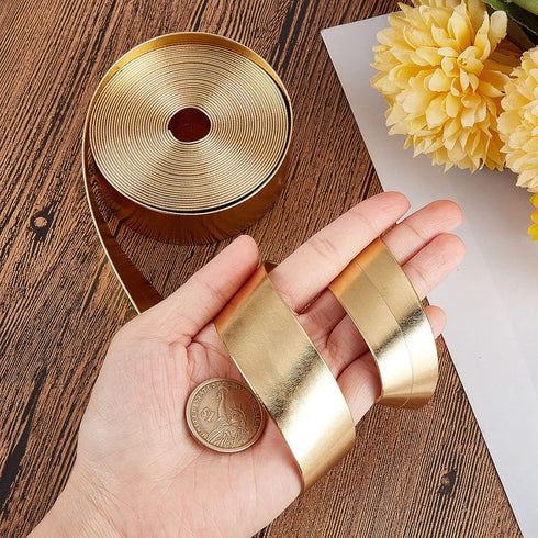 GORGECRAFT 5.5Yds x 1" Metallic Flat Leather Strap Shiny Pu Leather Strips Glossy Leather Lace Stripper Beading String Ribbon Craft Double Sided L...