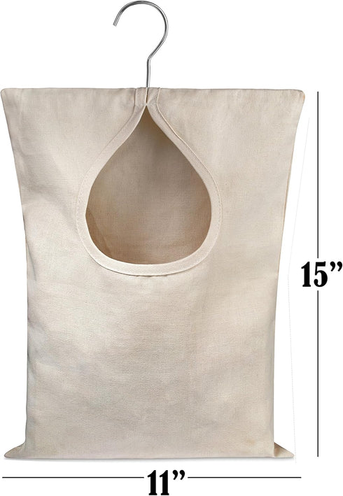 Handy Laundry Clothespin Bag - 11" x 15" - Holds 100 Medium-Sized Clothes Pins, Durable Canvas Material, Hook for Hanging and Effortlessly Sliding...