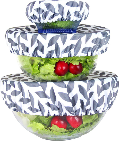 wegreeco Elastic Reusable Bowl Covers - Set of 3, Grey Leaf...