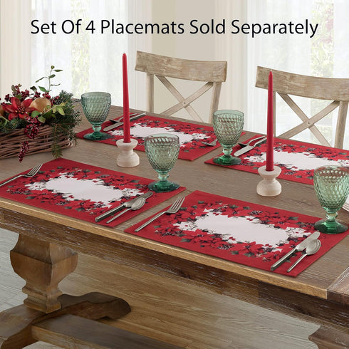 Newbridge Christmas Blooming Poinsettia’s Double Bordered 70 inch Long Table Runner, Holiday Red and White Poinsettia Dining Table Runner...