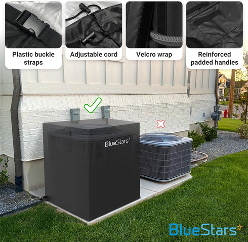 Air Conditioner Cover for Outside Units by BlueStars - Waterproof & Windproof - 420D Oxford Fabric - Outdoor Central AC Units Square Cover (26x26x...