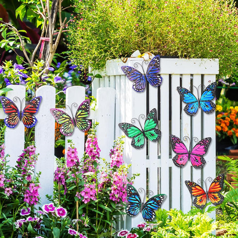 8 Pieces Metal Butterfly Wall Art Decor, 3D Butterfly Hanging Wall Decor Sculpture for Balcony Patio Living Room Garden Outdoor Fence Decoration (...