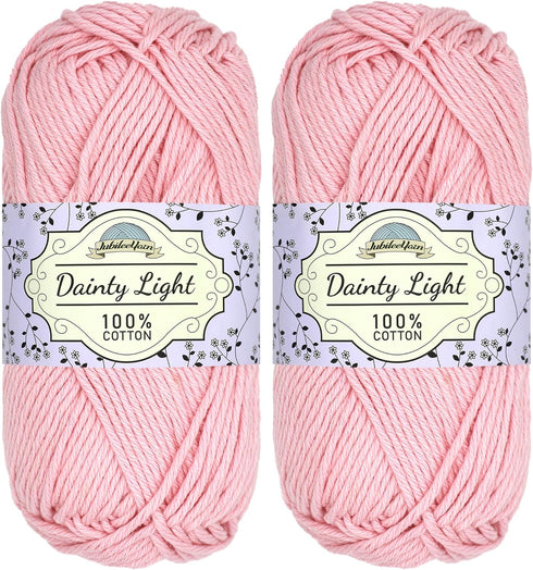 JubileeYarn Dainty Light Yarn - 100g/Skein Worsted Weight Cotton - 305 Primrose Pink - 2 Skeins...