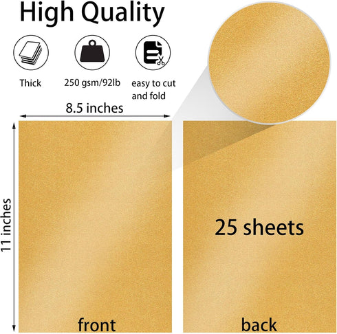 25 Sheets Gold Shimmer Cardstock Paper 8.5'' x 11'', 250gsm/92lb Double Sided Pearlescent Paper for Scrapbook, Invitations, Printing and DIY Cards...
