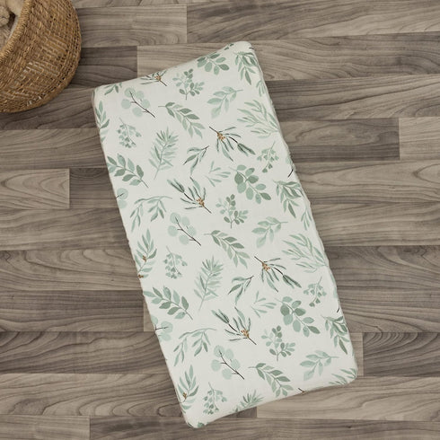 Organic Muslin Changing Pad Cover - Fitted Baby Changing Mat, Soft and Breathable, Eucalyptus Leaves, 16”x32”...