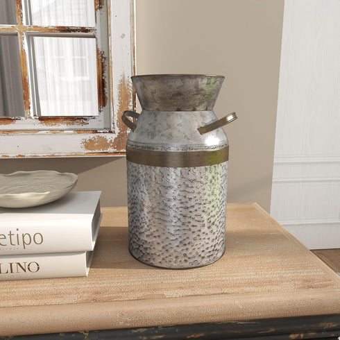 Deco 79 Metal Decorative Vase Milk Can Centerpiece Vase, Flower Vase for Home Decoration 8" x 7" x 12", Gray...