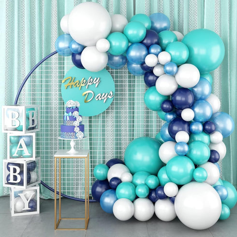 Teal Balloon Garland Arch Kit, Navy Blue Light Blue Teal White Turquoise Aqua Latex Balloons Garland Kit for Boys Girls Women Bridal Baby Shower O...
