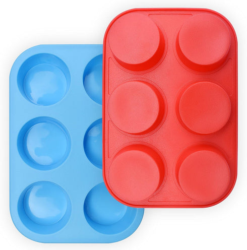 homEdge 6-Cup Silicone Muffin Pan, Pack of 2 Non-Stick Muffin Cupcake Molds-Blue and Red...