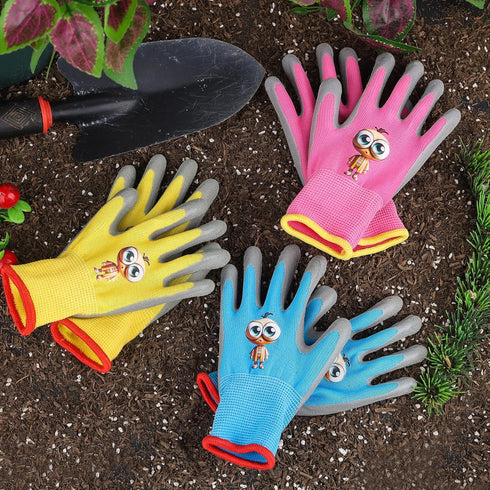 Kids Gardening Gloves, 3 Pair Toddler Gardening Gloves, Rubber Non-Slip Safety Work Gloves for Kids, Youth, Garden, Fishing, Cycling and Gardening...