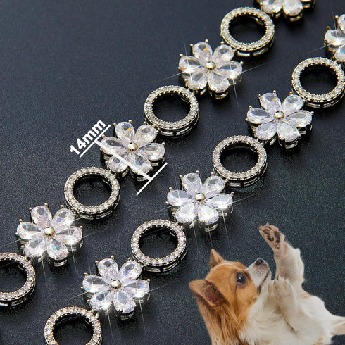 Dog Chain Collar Cubic Zironia Bling Collar for Puppy Kitty Gold Adjustable Cat Collar with Iced Out Crystal Stones Sun Flower (Silver, 10")...