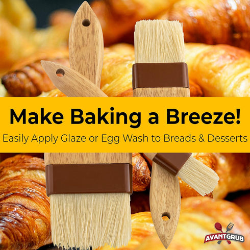 Durable, Hardwood 1, 2, 3in Boar Bristle Pastry Brush Set. Grill and Kitchen Flat Brushes for Basting Meat, Spreading Butter, BBQ Sauce or Marinad...