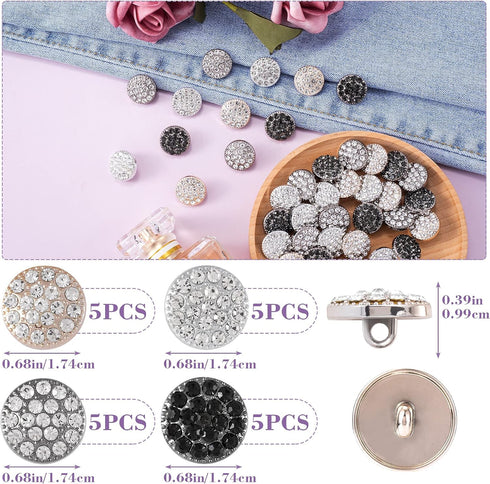 PAGOW 20Pcs AB 4 Styles Rhinestone Buttons Crystal Embellishments Sew on Clothing Buttons...