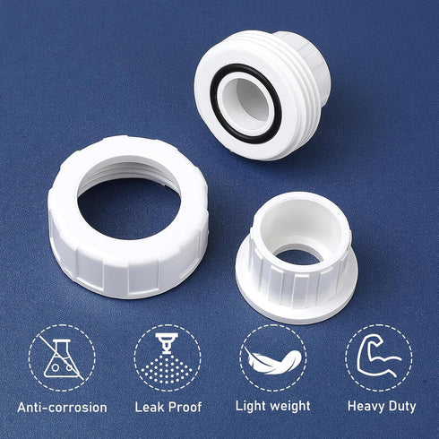 2 Pack 1/2" PVC Pipe Union Fittings PVC Adapter with EPDM O-Ring White 1/2 Inch Slip Union Coupling Adapter Schedule 40 for Irrigation, Pool & Spa...