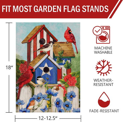 July 4th Patriotic Cardinal Red Birds Garden Flag, American USA Yard Home Decorative Flower Outside Decoration, America Memorial Day Spring Summer...