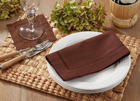 SARO LIFESTYLE Everyday Collection Hemstitched Cocktail Napkin (Set of 12), 6", Chocolate, 12 Pieces - 6100C.CT6S...