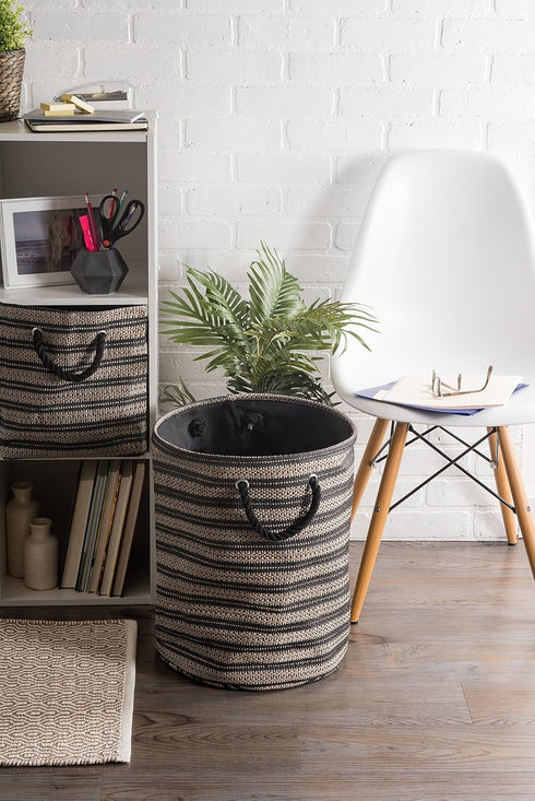 DII Woven Paper Storage Bin, Basketweave, Stone & Black, Large...
