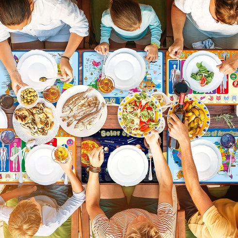 Patelai 4 Pcs Kids Placemats for Dining Table Educational Preschool Toddler Placemat,Learning,Non Slip,Washable,Reusable,Plastic,for Nursery Home ...