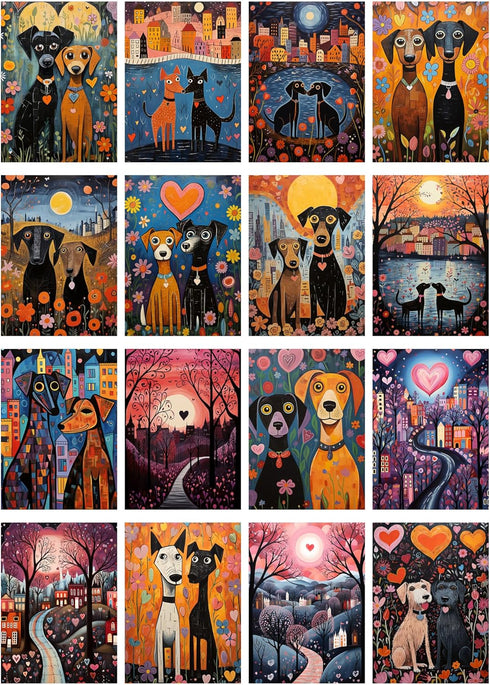 Decoupage Paper Pack (35 Sheets 6"x8") Adorable Dogs in Love in Big Cities and Cute Villages FLONZ Vintage Illustration Pictures Cards for Decoupa...