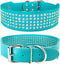 TEEMERRYCA 5 Rows Full Sparkly Rhinestone Dog Collars 2 Inch Wide Stylish Blingy Shiny Crystal Studded PU Leather Pet Collar for Medium Large Bree...