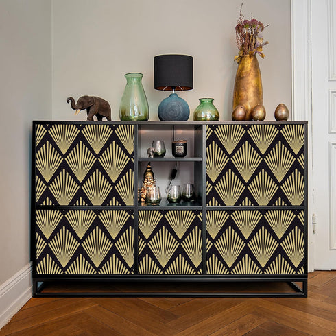Black Geometric Wallpaper Peel and Stick Modern Contact Paper for cabinet Boho Black and Gold Wallpaper for bedroom Self Adhesive Removable Wallpa...