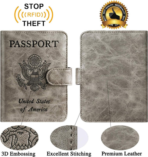 Passport Holder Cover Wallet RFID Blocking Leather Card Case Travel Accessories for Women Men (Grey)...