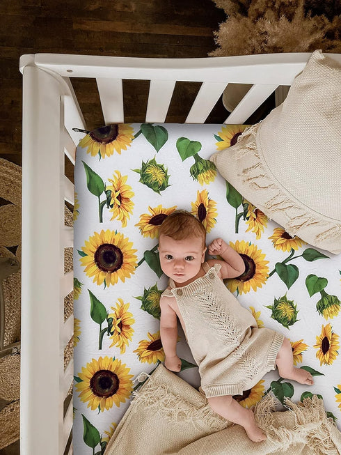 Soft Fitted Crib Sheet, Stretchy and Breathable Toddler Crib Sheet for Boys and Girls, Fits Standard Crib and Toddler Mattress (Sunflower)...