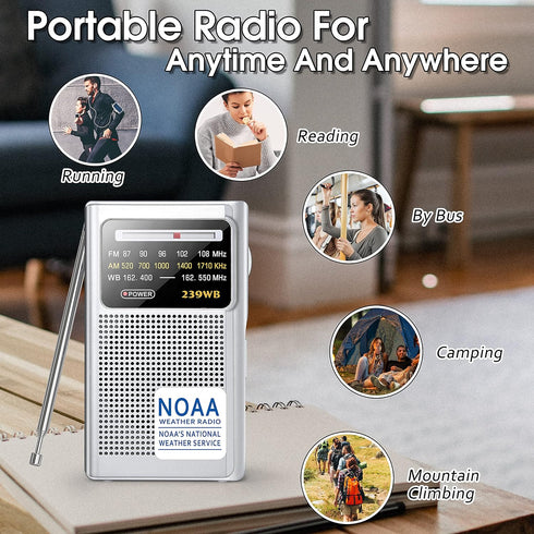 Greadio NOAA Weather Radio, AM/FM Battery Operated Transistor Portable Radio with Best Reception,Stereo Earphone Jack,Powered by 2 AA Battery for ...