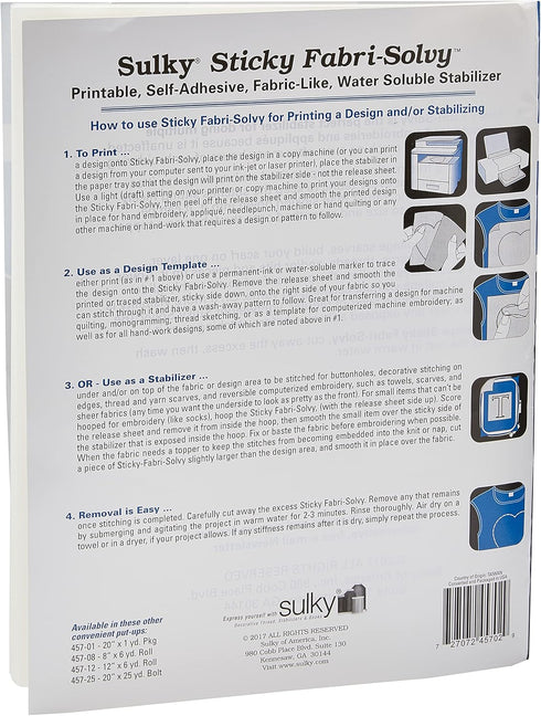 Sulky Sticky Fabri-Solvy Stabilizer 12/Pkg - 8.5"X11"...