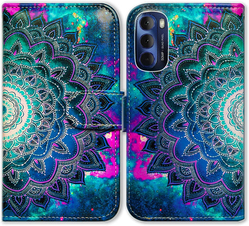 Case for Moto G Stylus 2022, Mandala Flower Space Leather Flip Phone Case Wallet Cover with Card Slot Holder Kickstand for Motorola Moto G Stylus ...
