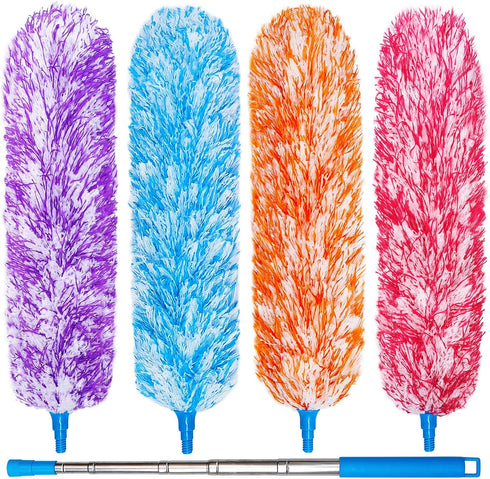 4 Upgraded 55-inch Long Microfiber Dusters with Telescopic Handle More Durable Fibers, Feather Dusters Perfect for household cleaning, office clea...