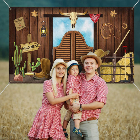 Western Party Decorations, 70.8 x 43.3 Inch Large Cowboy Backdrop Western Theme Banner Rustic Wild West Decor, Cowboy Party Supplies Baby Shower P...