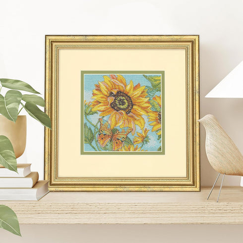 Dimensions 70-65228 Gold Petite Sunflower Garden Counted Cross Stitch Kit, 6" x 6", 18 Cnt. Ivory Aida, 4pcs...
