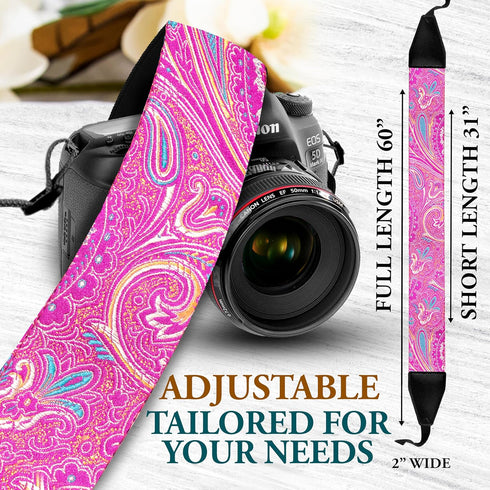 Art Tribute Camera Strap for All DSLR and Mirrorless Cameras Including Binoculars. Embroidered White Woven Universal Neck & Shoulder Strap, Floral...